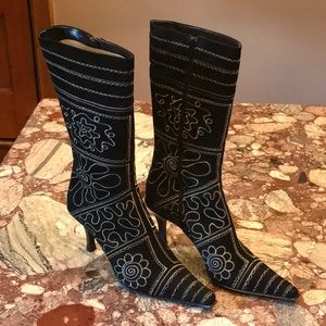 Embroidered Suede Calf length boots